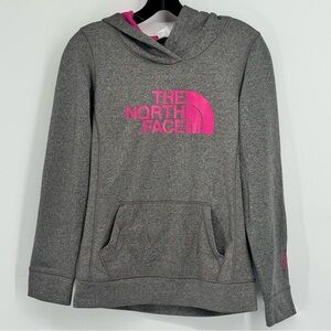 THE NORTH FACE GRAY PINK RIBBON FAVE PULLOVER HOODIE HOODED SWEATSHIRT TOP SMALL